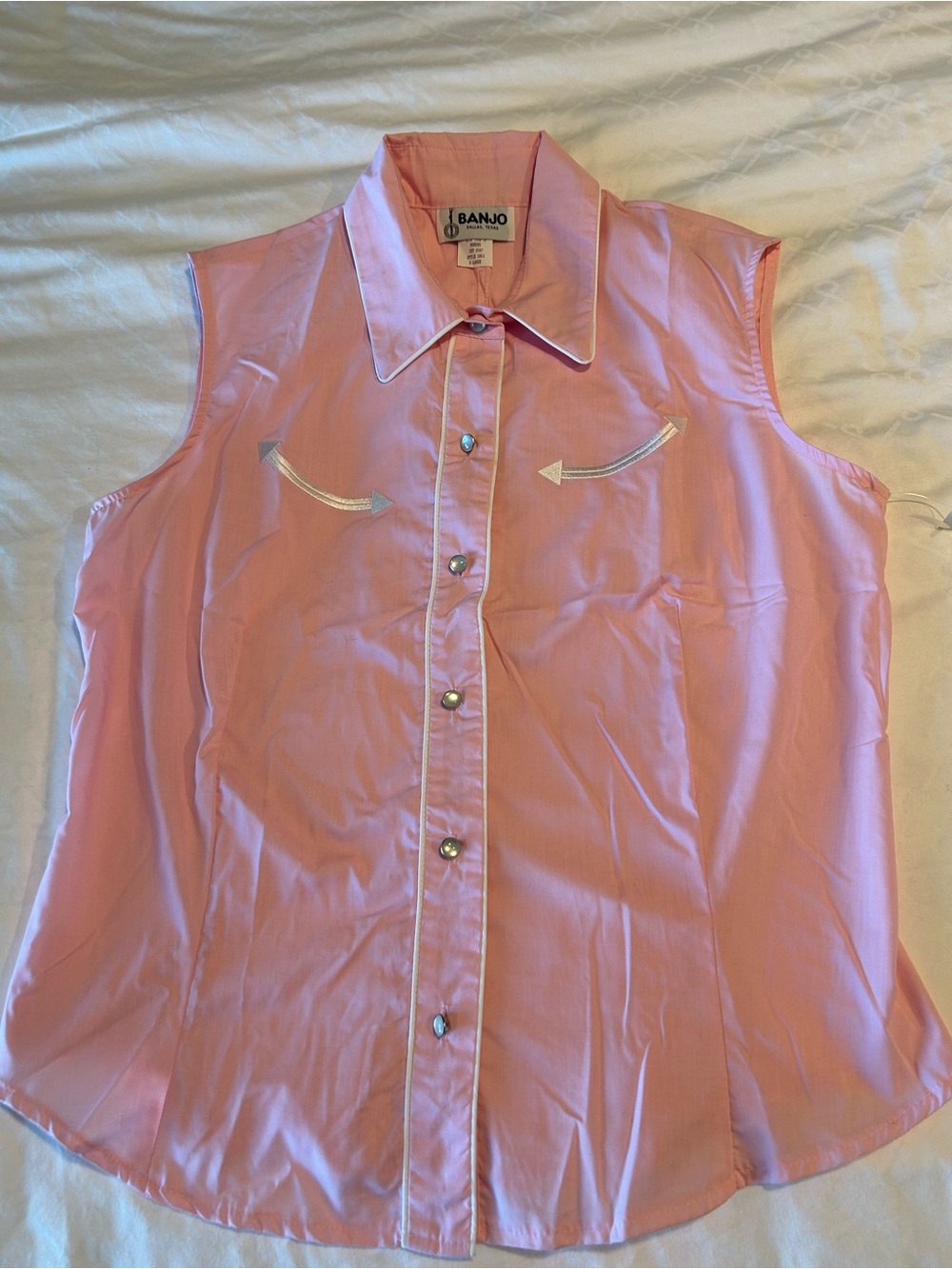 Banjo Pink Sleeveless Button-Down Shirt
